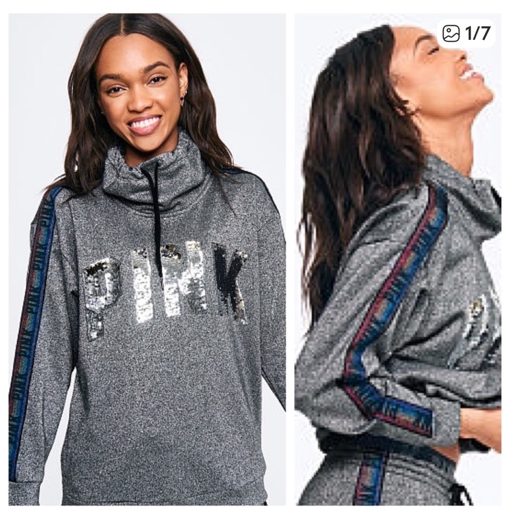 VS PINK SEQUIN BLING METALLIC CAMPUS COWL NECK SIZE XS